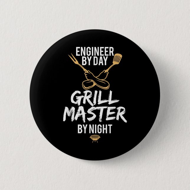 Grill Bbq Master Ingenjör Funny Barbecue Gift Knapp (Framsida)