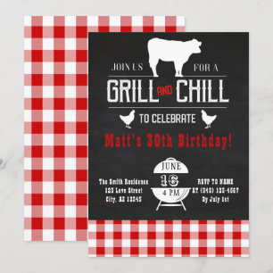Grill & Chill BBQ BirthdayRustic Chalkboard Inbjud Inbjudningar