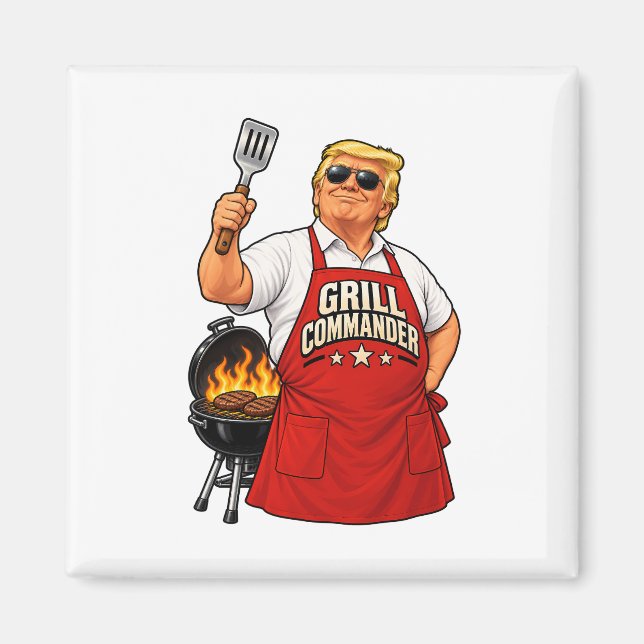 Grill Commander BBQ Grillfest fyrkantig Magnet (Framsidan)