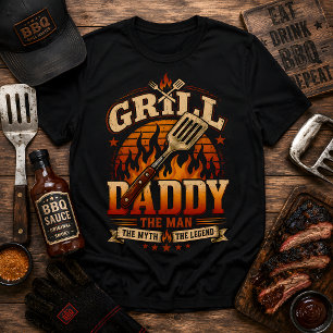 Grill Daddy BBQ Retro Solnedgång Distressed T Shirt