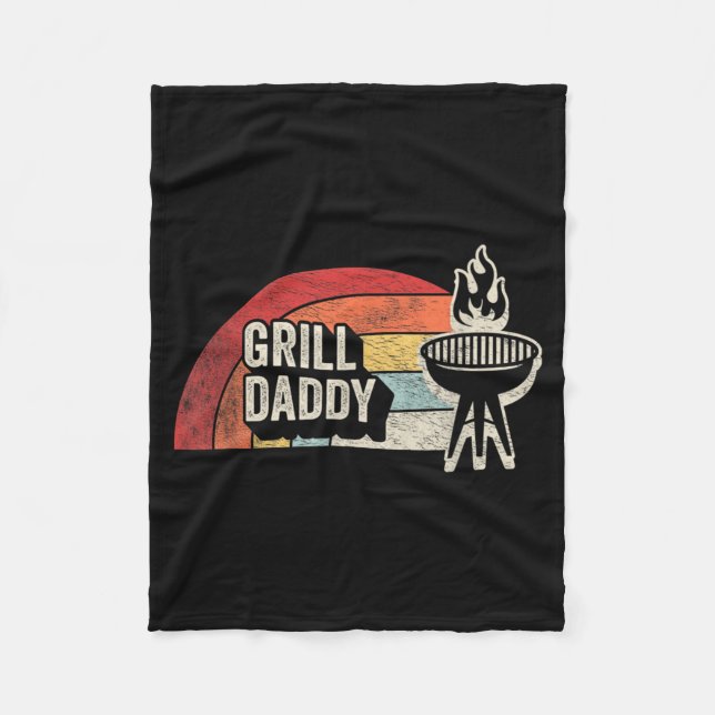 Grill Daddy Retro Sunset Bbq Grafik För Pappa Fleecefilt (Framsidan)