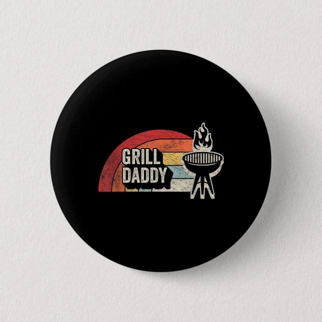 Grill Daddy Retro Sunset Bbq Grafik För Pappa Knapp (Framsida)