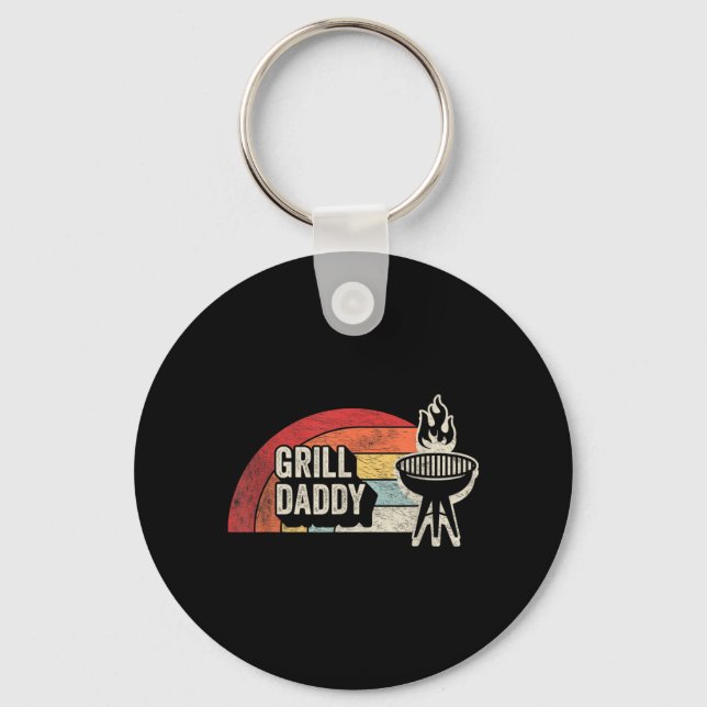 Grill Daddy Retro Sunset Bbq Grafik För Pappa Nyckelring (Framsida)