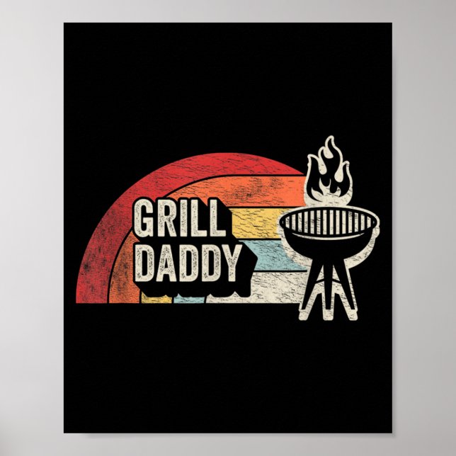 Grill Daddy Retro Sunset Bbq Grafik För Pappa Poster (Framsidan)