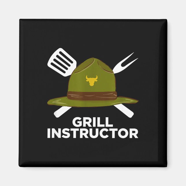 Grill instruktör rolig bbq pitmaster grillande pap magnet (Framsidan)