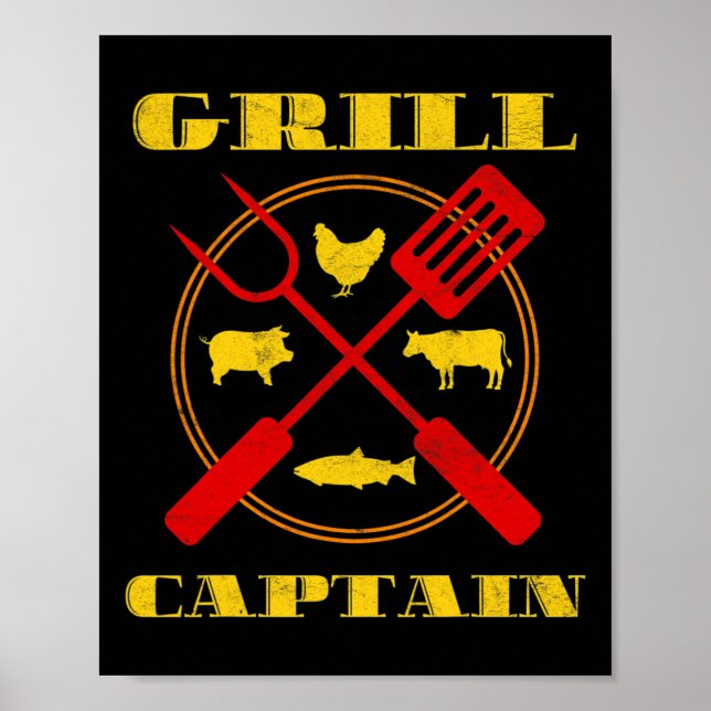 Grill kapten Bbq Grilling Poster (Framsidan)