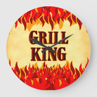 Grill King BBQ Red Flames Wall Clock Stor Klocka