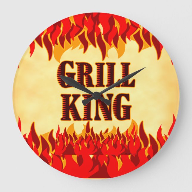 Grill King BBQ Red Flames Wall Clock Stor Klocka (Framsida)