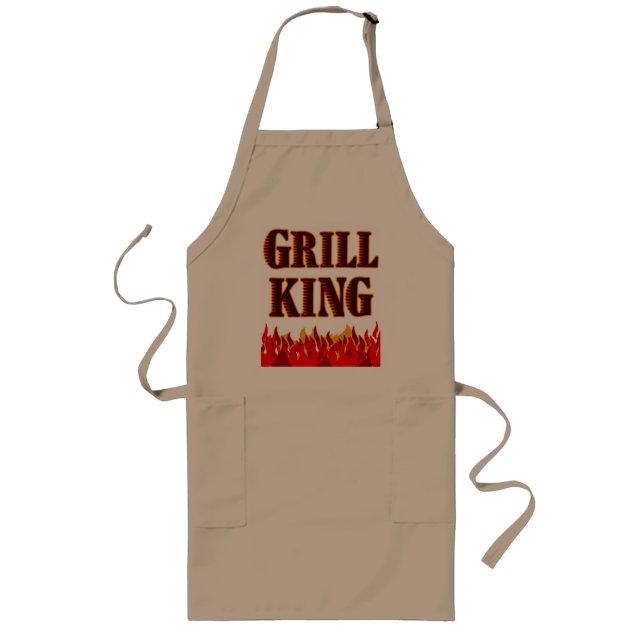 Grill Kung Flames BBQ Slogan Apron Långt Förkläde (Framsidan)