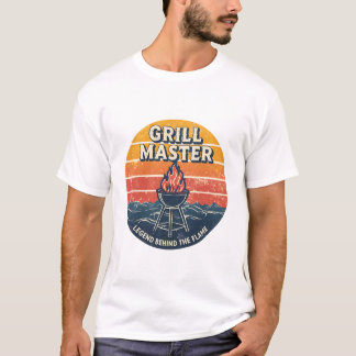 Grill Master Legend Behind The Flame  Retro Sunset T Shirt