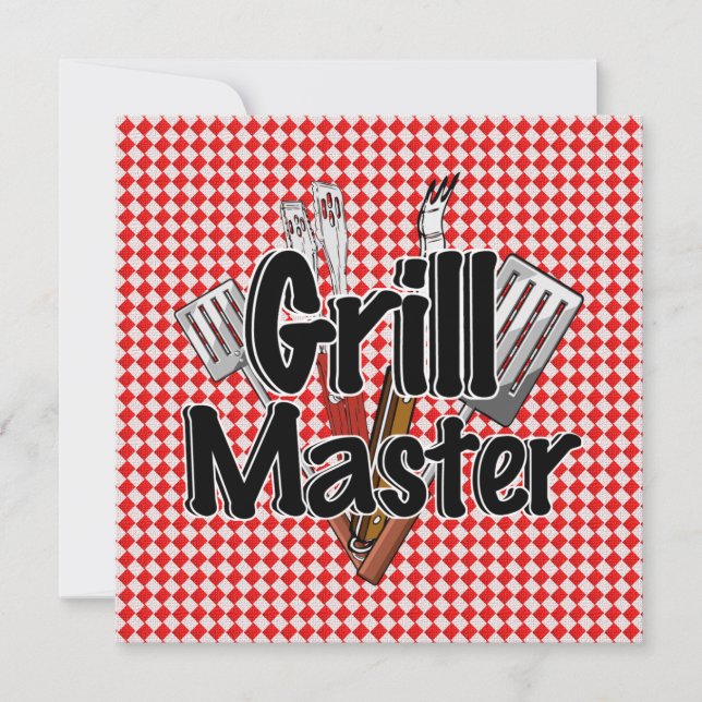 Grill Master med BBQ Verktyg och Picnic Bord Inbjudningar (Framsida)