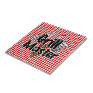 Grill Master med BBQ Verktyg och Picnic Bord Kakelplatta