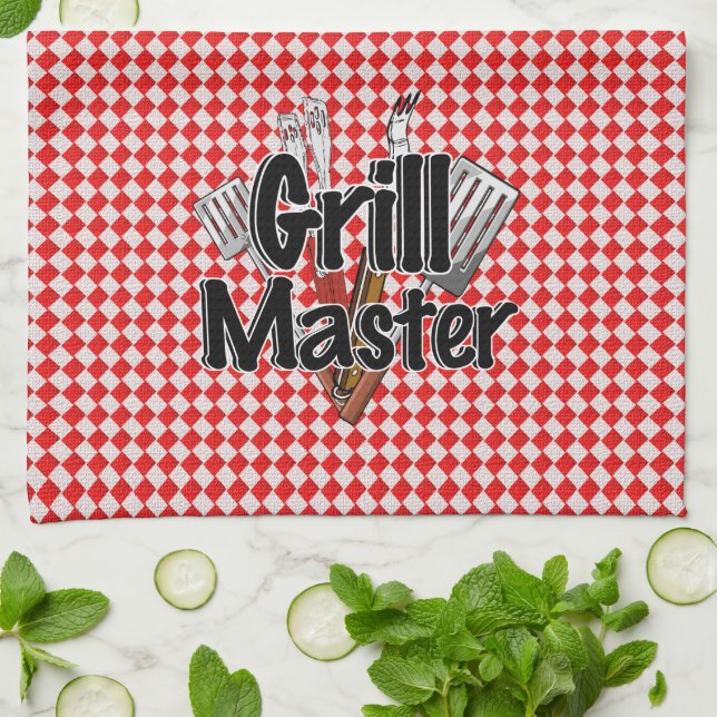 Grill Master med BBQ Verktyg och Picnic Bord Kökshandduk (Vikta)