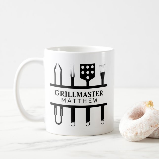 Grill Master namn fars dag Kaffemugg (Med munk)