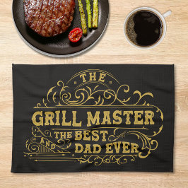Grill Master och Best Pappa Aldrig Fars dag Black Kökshandduk