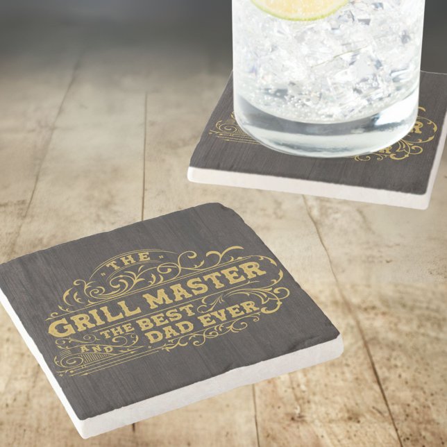 Grill Master och Best Pappa Aldrig Fars dag Black Stenunderlägg (In situ)