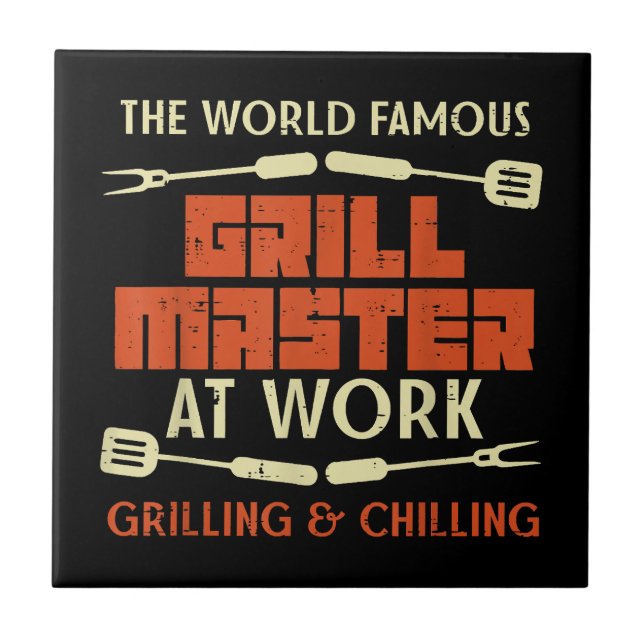 Grill Master på Work Grilling Chilling Funny Bbq P Kakelplatta (Framsidan)