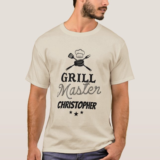 Grill Master Personlig Fars dag BBQ T Shirt (Framsida)