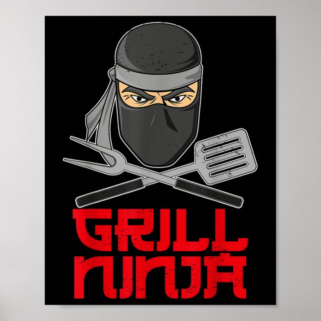 Grill Ninja - Funny Barbeque Hibachi Grill Fork&a Poster (Framsidan)