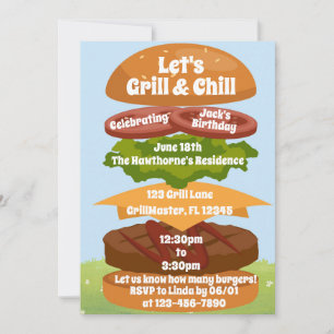 Grill och Chill BBQ Födelsedags Familjeåterträff Inbjudningar