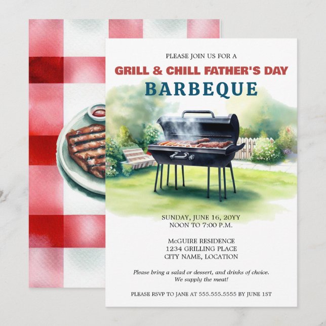 Grill och Chill BBQ Party Inbjudningar (Fram/baksida)
