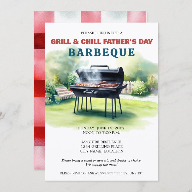 Grill och Chill BBQ Party Inbjudningar (Fram/baksida)