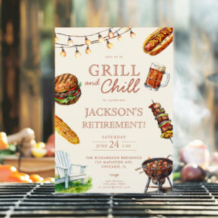 Grill och Chill Grillfest BBQ pensionsfest Inbjudningar