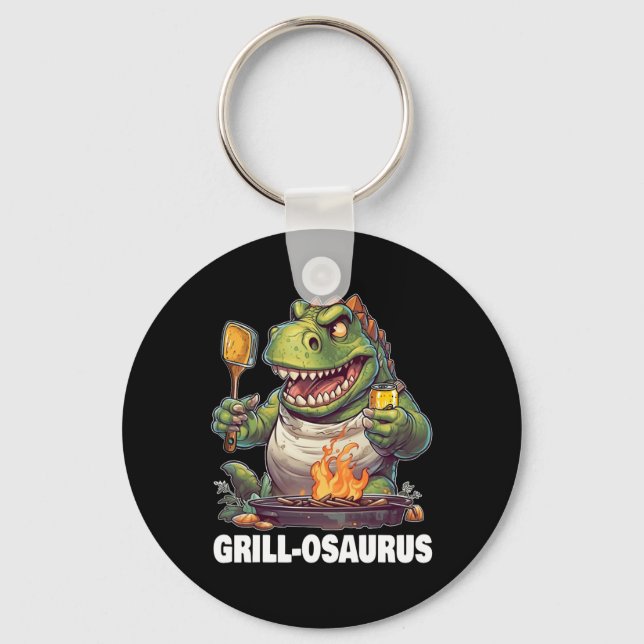 Grill-osaurus Rex BBQ Dinosaur Rolig Faders&#  D Nyckelring (Framsida)