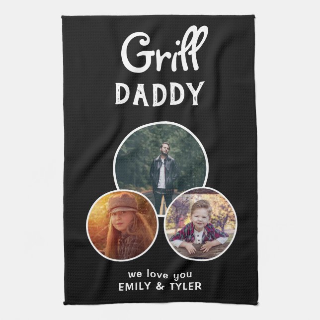 Grill pappa Modern Black Oval 3 Photo Far's Day Kökshandduk (Vertikal)