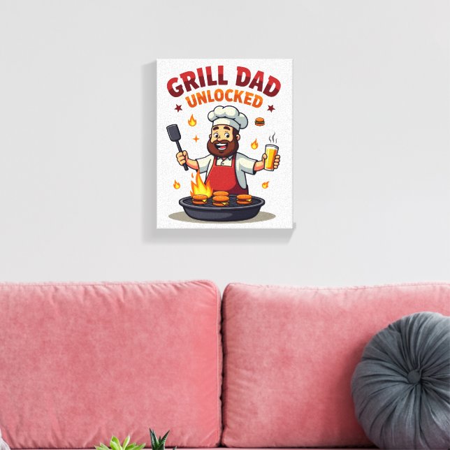 Grill Pappa olåst - Lustigt BBQ Chef Pappa Design" Canvastryck (Insitu (Vardagsrum))