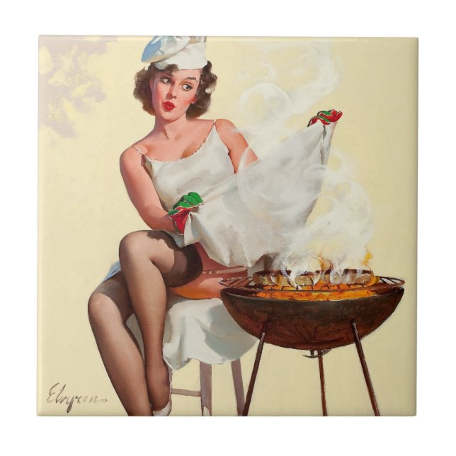 Grill-Pinup-Flicka Kakelplatta (Framsidan)
