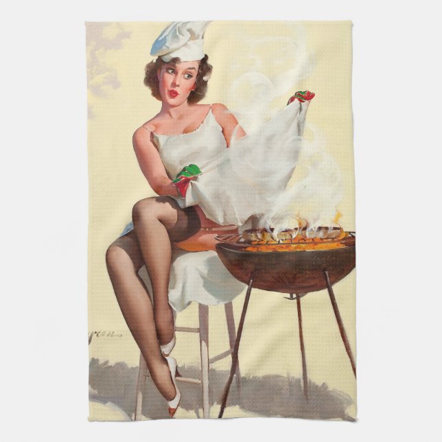 Grill-Pinup-Flicka Kökshandduk (Vertikal)