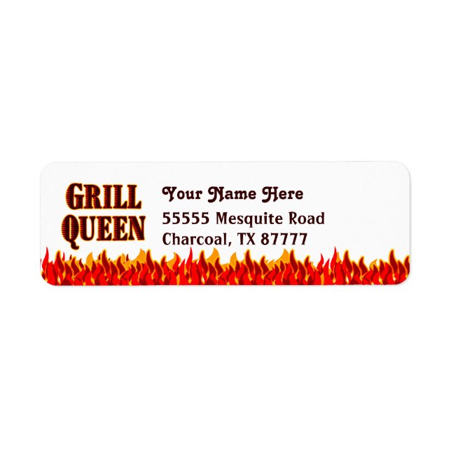 Grill Queen BBQ Slogan Anpassningsbar Return-adres Returadress Etikett (Framsidan)
