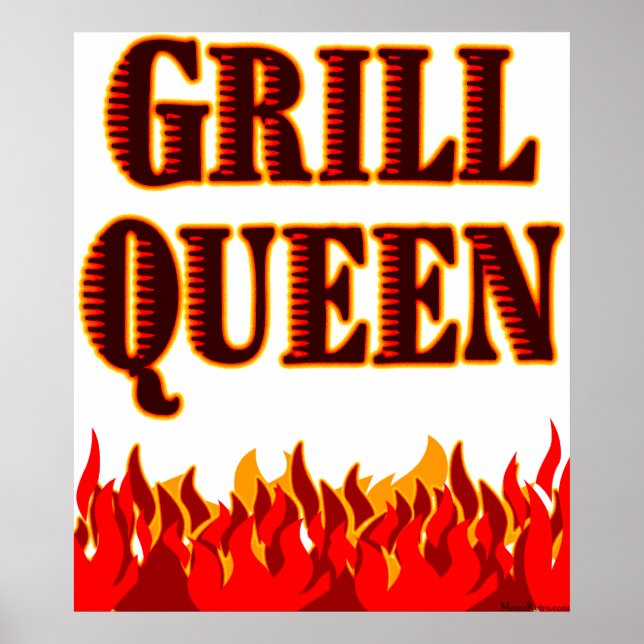 Grill Queen Red Flames BBQ Art Poster (Framsidan)