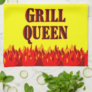 Grill Queen Red Flames BBQ Gult Kitchen Towel Kökshandduk