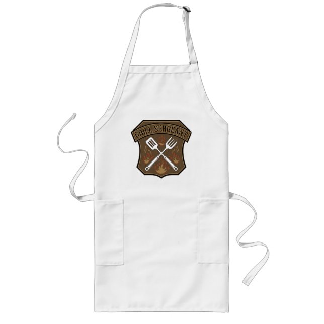 Grill sergeant Badge Design with Spatula and Fork Långt Förkläde (Framsidan)