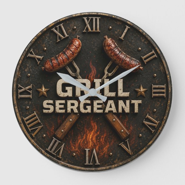 Grill Sergeant Funny BBQ Grill Master Barbecue  Stor Klocka (Framsida)