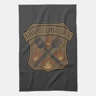 Grill Sergeant Märkesdesign med stekspade och gaff Kökshandduk
