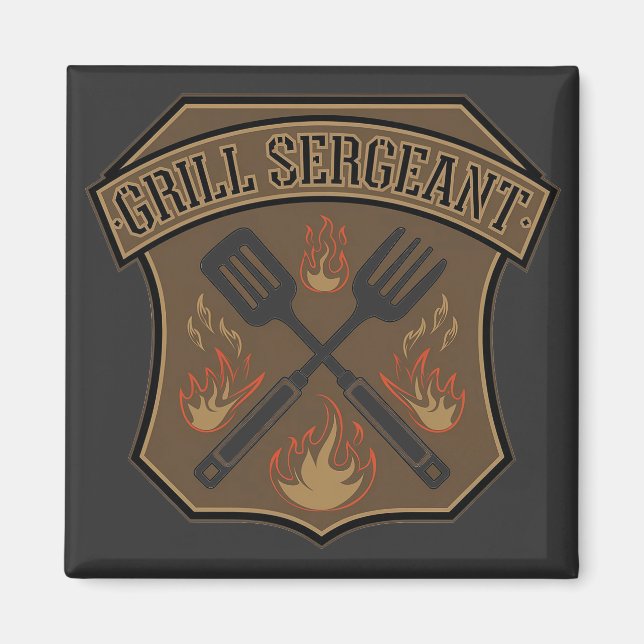 Grill Sergeant Märkesdesign med stekspade och gaff Magnet (Framsidan)