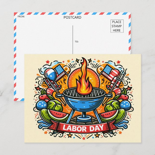 Grill & Thrill Labour Day Firande Vykort (Fram/baksida)