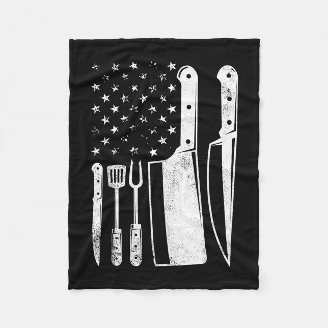 Grill USA flag patriotisk fjärde juli mästerkock  Fleecefilt (Framsidan)