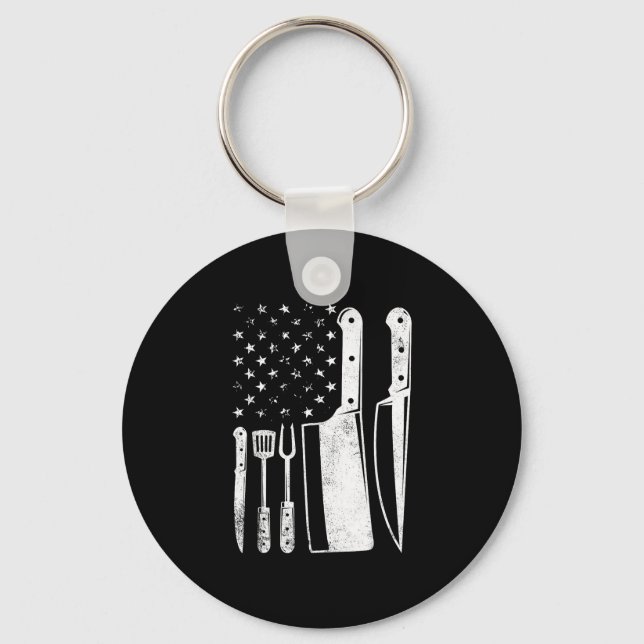 Grill USA flag patriotisk fjärde juli mästerkock  Nyckelring (Framsida)