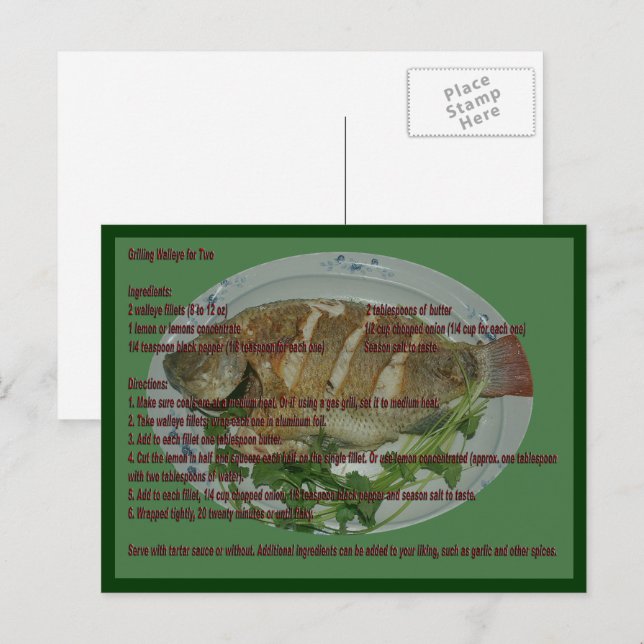 Grill Walleye för två receptkort Vykort (Fram/baksida)
