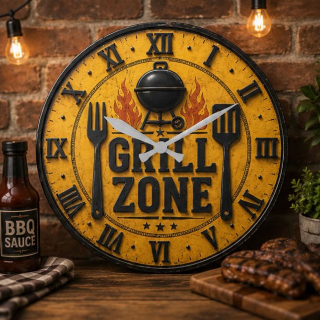 Grill Zone BBQ Grill Master Kitchen Rustic  Stor Klocka (Skapare uppladdad)