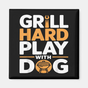 Grilla hårt Lek med hund Bakgård BBQ Älskare Magnet