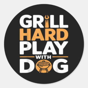 Grilla hårt Lek med hund Bakgård BBQ Älskare Runt Klistermärke
