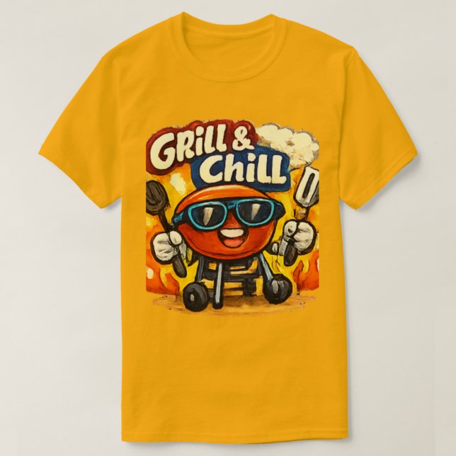Grilla och chill & Rolig BBQ T Shirt (Design framsida)