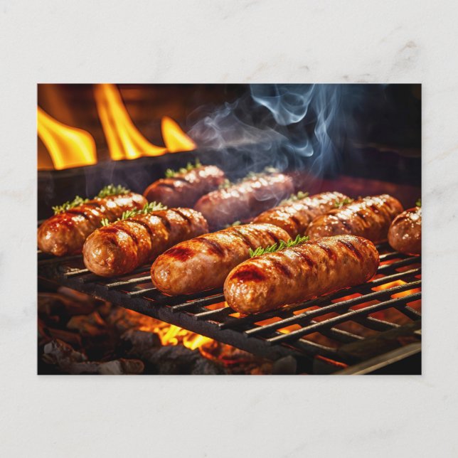 Grillad Bratwurstkorv BBQ Vykort (Framsida)