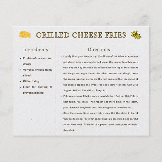 Grillad ost pommes frites receptkort Thanksgiving- (Framsida)