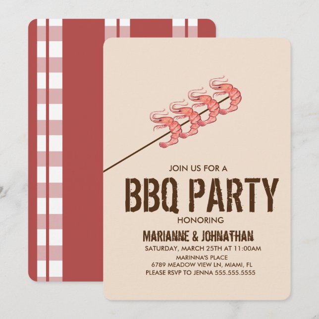 Grillade räkor på spett BBQ-fest Inbjudningar (Fram/baksida)